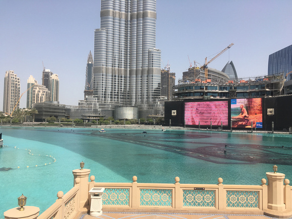 Bridge between Dubai Mall & Souk Al Bahar -- looking over the dancing fountains